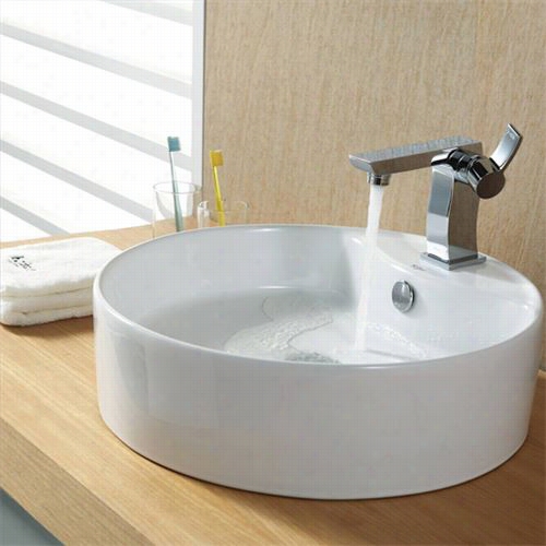 Kraus Ck-cv-142-14601 White Round Ceramix Sink And Sonus Faucet