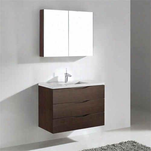 Madeli B100-24-002-wa-xt1815-24-130-wh  Boolano 24"" Wall Hung Vanity In Walntu With Solid Surface Glossy White Xstone  Top, 3 Faucet Holes One D Overflow Baxin