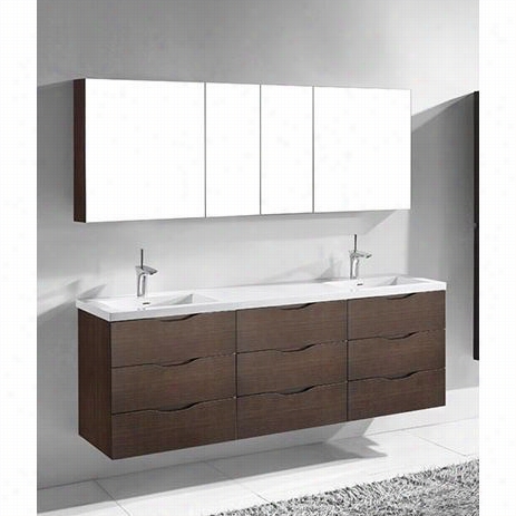 Madeli B100-72-002-wa-xtu1815-72-210-wh Bolano 72"" Double Bowl In Walnut With Urban 20 Xstone Glossy White Single Faucet Solid Surface Tops