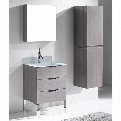 Madeli B200-24-002-ag-gts1808-24-110-ww Milano 24"" Bottom Vantiy In Ash  Grey In The Opinion Of Winter White Single Faucet Tejpered Glasstop