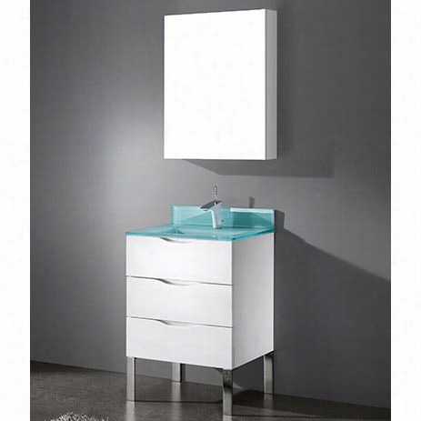 Madeli B200-24-002-gw-gts1808-24-110-eg Milano 24"" Bottom Vanity In Glossy White With Ever Gree Tempered Glasstop