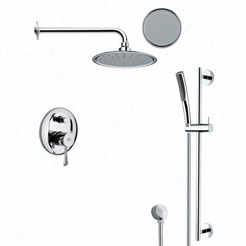 Remer By Nameek's Sfr7139 Rendino Round Sleek Rain Shower Faucet Set In Chrome With 23-5/8""h Shower Slidebar