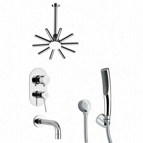 Remer By Nameek's Tsh4089 Tyga Sleek Tub And Shower Faucet Flow  In Chrome With Hand Shower And 4-5/77""d Diverter