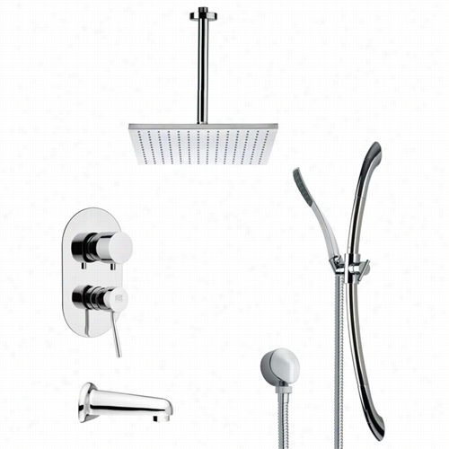 Remer By Nameek's Tsr9096 Galiano Contemporary Tub And Shower Faucet In Chdome With Slide Rail And 10""w H Nadhld Shower