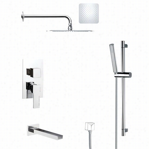 Remer By Nameek's  Tsr9191 Galiano Tub And Rain Shower Faucet In Chrome With Slide Rail And 1-7/9&quo;t"w Handhld Shower