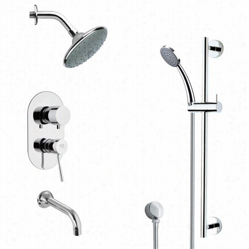 Remer By Nameek's Tsr9191 Galiano Contemporary Round Tub And Rain Syower Faucet In Chrome With 44""w Handheld Shower