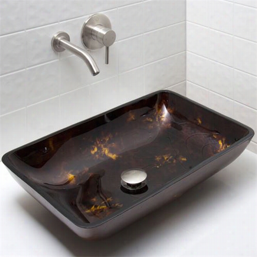 Vjgo Vgt2 Rectangular Brown And Gold Fusion Glass Vessel Sink And Wall Mount Faucet Set