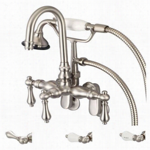 Waetr Creation F6-0011-02 Vintage Classic Adjutable Spread Wall Mount Tub Faucet With Gooseneck Spout, Swivel Wall Connector And Handheld Shower In Brushed Nic