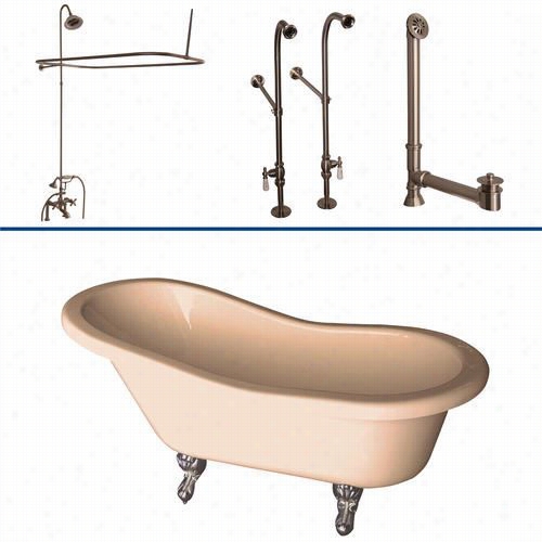 Barclay Tkadts60-b 60 "" Double Acrylic Slpiper Bathtub Kit In Bisque With Metal Gospel Handles, 62"" Riser And Rectangular Shower Ring