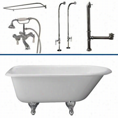 Barclay Tkctrn60 60"" Cast Iron Tub Kit Wiht Porcelain Lever Handles Tub Filler And 54"" Rectangular Shower Rod