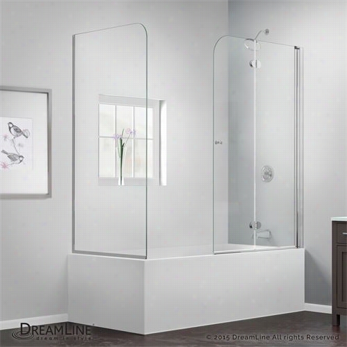 Dreamline Shdr-366580-rt-01 Aquafold 56"" To 60""w X 30&quott;"d X 58""h Hinged Tub Door In Chrome