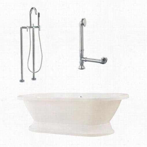 Giagni Lc2-pc Capri 76"" White Tub With Plinth, Drain And Lever Handles Lfoor Mount Faucet In Polished  Chrome