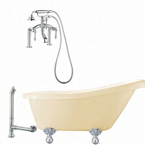 Giagni Ln3-pc-b Newton 67"" Bisque Slipper Tub With Deck Mount Faucet Ni Polished Hcrome