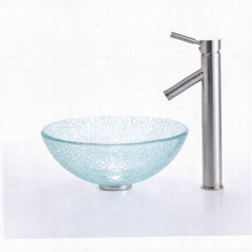 Kraus C-gv-500-14-12mm-1002sn 14"" Mosaic Glass Vessel Sink And Sheven Faucet In Satin Nickel