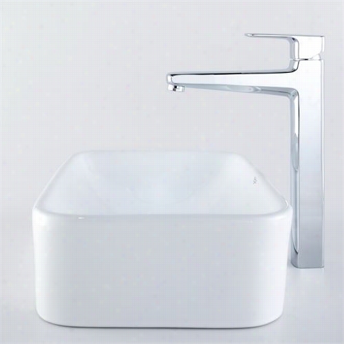 Kraus Ckcv-122-15500 Ch 19-2/5""l White Recctangular Ceramic Sink And Virtus Faucet In Chrome