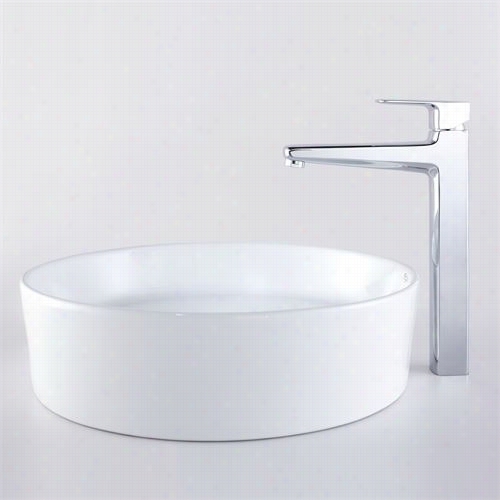 Kraus C-kcv-140-15500ch 17-2/3""d White Round Ceramic Sink And Virtus Faucet In Chrome