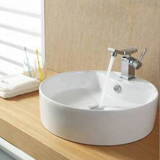 Kraus C-kcv-142-14301 White Round Ceramic Sink And Unicus Faucet