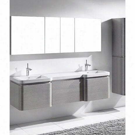 Madeli B930-24-002-ag(2)-uc930-24-007-ag-xte1820-72-210-wh Euro 72&quor;" Double Snk Vanity In Ash Greywith Xstone Glossy White Single Faucet Hole Solid Surface To