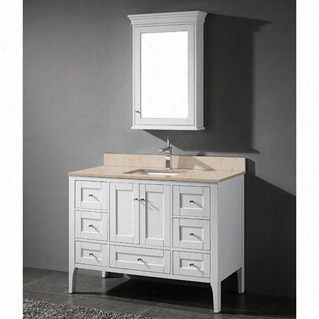 Madeli B973-48-001-mw-qst2208-48-110-mo Troino 48"" Bottom Vanity In Matte Wnite With Torino Quartzstkne Single Cavity Mocha Top