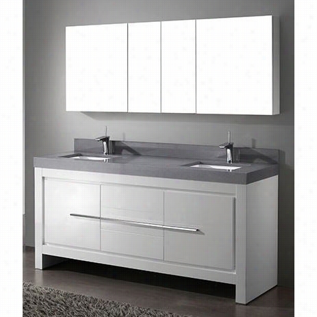 Madeli B999-72-001-gw-qsv2230-72-210-sg Vicenza 72"" Double Basin Bottom  Vanity Ij Lossy White With Quartzstone Softgrey Backsp Lash Single Hole Top