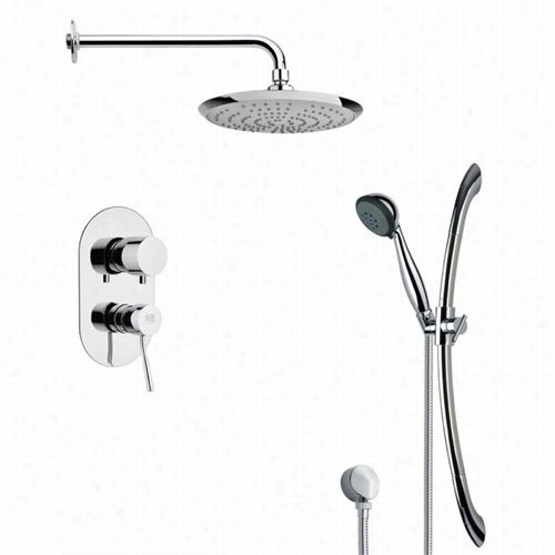 Remer By Nameek's Sfr7161 Rendino Round Sleek Rain Shower Faucet N Chrome With Hnadheld Shower And 27-5/9"&quo;th Shower Slidebar