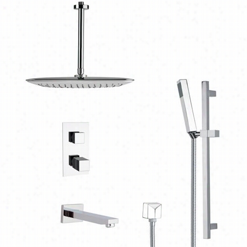 Remer Bynameek's Tsr9400galiano Modern Thermotsatic Tub And Shower Faucet In Crhome With Slide Rail And 3-1/3"&q Uot;w Hsndheld Shower