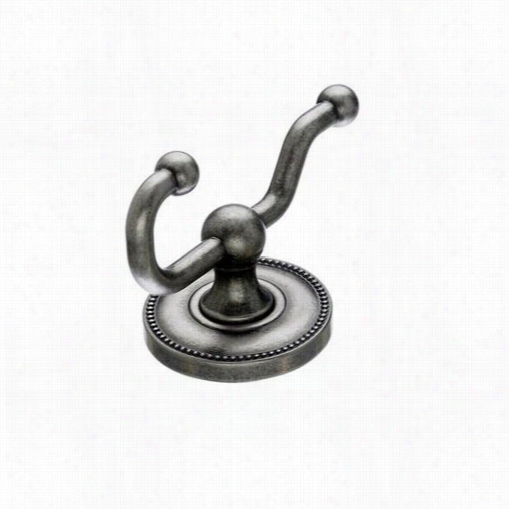 Top Knobs Ed2a Pa Edwardian Bath Double Hook With Beaded Backplate In Antique Pewter