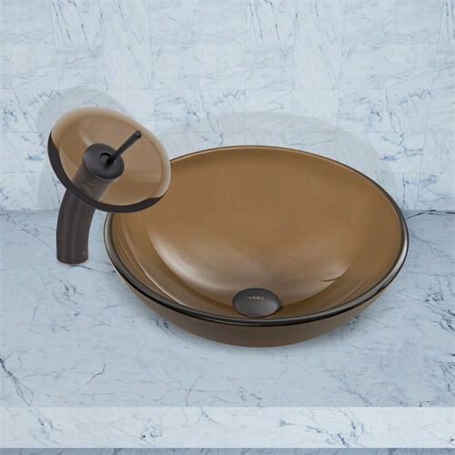 Vigo Vgt047 Sheer Sepia Glass Vessel Sink And Wa Terfal Faucet Set