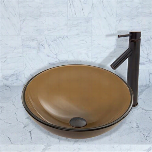 Vigo Vgt711 Sheer Sepia Frost Glass  Vessel Sink And Dior Faucet Set In Antique Rubbed Bronze