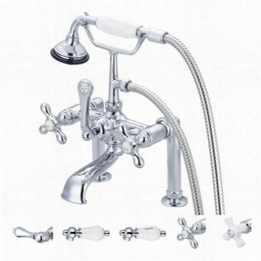Water Creation F6-0006-01 Vintage Classic 7"" Spread Deck Mount Tub Faucet With 6"" Risers And Hadheld Shower In Polishe Dchrome