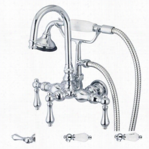 Water Creatioh F6-0012-01 Vintage Classic 3-3/8"" Csnter Wall Mount Tub  Faucet With Gooseneck Sput, Sttraight Wall Connecyor And Handheld Shower In Polished Chr