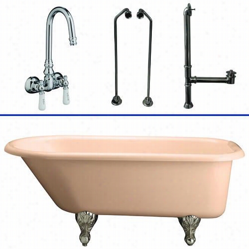 Barclay Tkadtr60-bcp9 60&quto;" Double Acrylic Roll Top Bisque Bathtub Outfit In Pollished Chfome With Porcelain Lever Handles And Gooseneck Spout Tub Filler