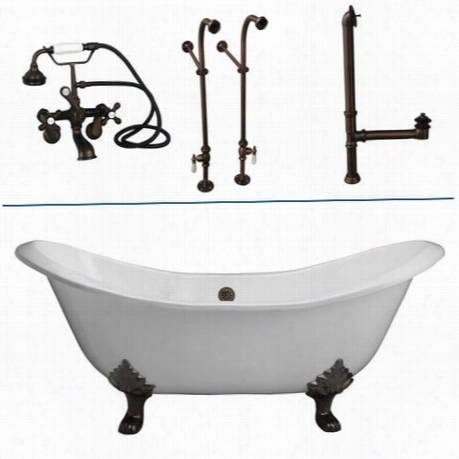 Barclay Tkctdsn 71"" Caxt Iron None Holes Double Slipper Bathtub Kit In White With Metal Cross Handle