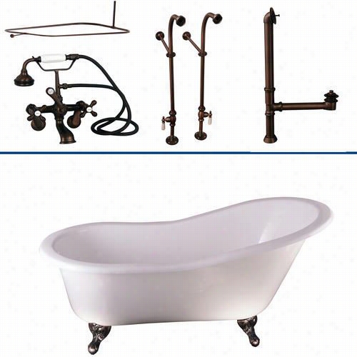 Barclay Tkctsn60 60"&qot; Cast Iron Not At All Holes Slipperb Athtub Kit In White With Metal Cross Handle And Recta Ngular Shower Rod