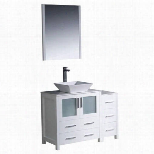 Fresca Fvn62-3012wh-vsl Toeino 42"" Modern Bathroom Vani Ty In White With Side Cabinte And Vessel Sink - Vainty Top Included