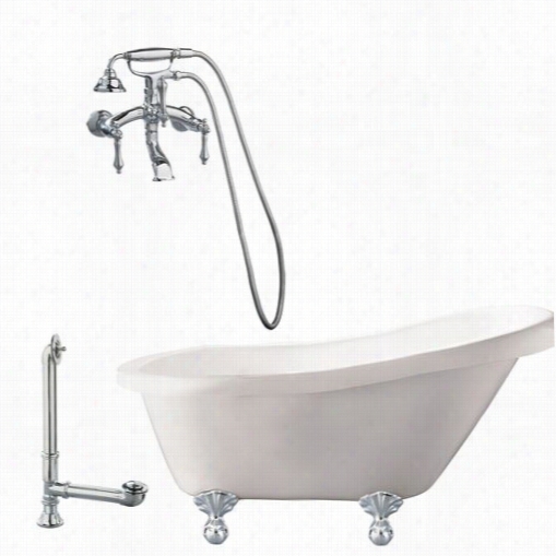 Giagni Lh1-pc Hawthorne 60"" White  Slipper Tub With Wall Mount Afucet In Polished Chrome