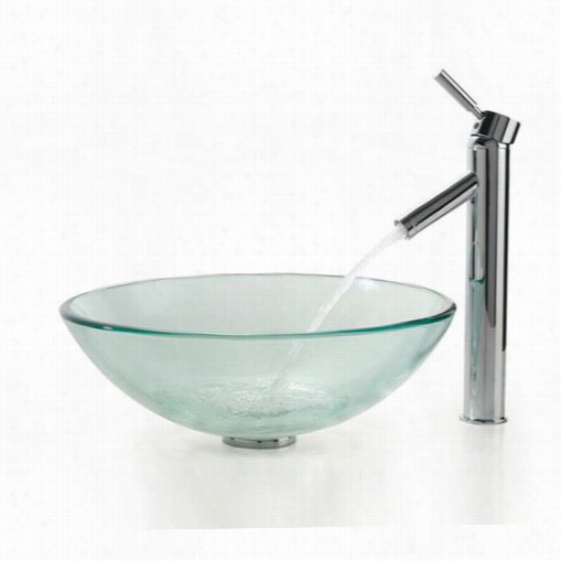Kraus  C-gv-101-12mm-1002ch Clear Glass Vessel  Sink  And Shevn Faucet Inn Chrome