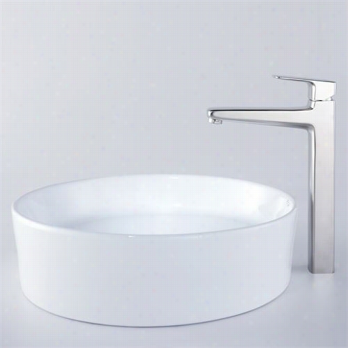 Kraus C-kcv-140-15500bn 17-2/3"&qut;d White Onud Ceramic Sink And Virtus Faucet In Brushed Nickeel