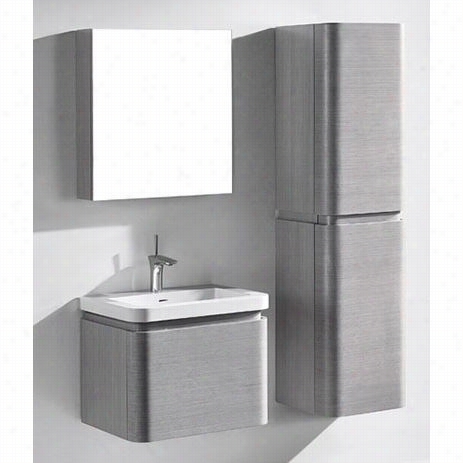 Madeli B930-24-002-ag-xte1820-24-110-wh Euro 24"" Vanity In Ash G Rey By The Side Of Xstone Gkossy White Single Faucet Hole Solid Superficies Top