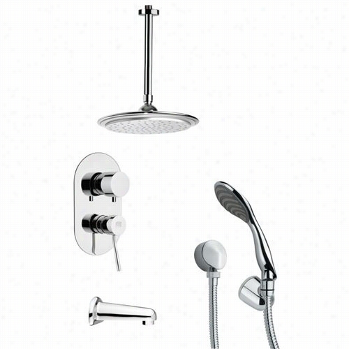 Remer By Nameke's Tsh4009 Tyga Modern Tub And Shower Faucet Set In Chrom E With Haandheld Shower And 8-2/3""h Diverter
