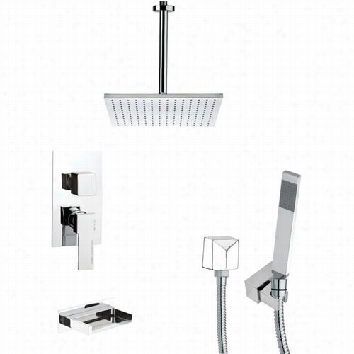 Remer Yb Nameek's Tsh4098 Tgga Square Tuband Showet Faucet Set In Chrome By The Side Of 4"" W Handheld Showwer