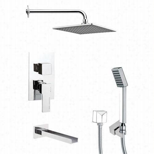 Remer By Nameek's Ts4109 Tyga Square Contemporary Shower System In Chrome With 1-7/9""w Handheld Shower