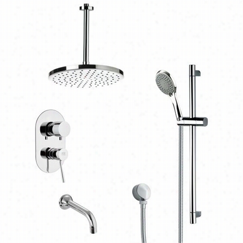 Remer By Nameek's Tsr9016 Gaoiano Modern Tub And Rain Shower Faucet Set In Chrome With 27-1/6""h Shower Slidebar