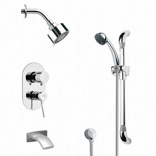 Remer By Nameek's Tsr9172 Gzliao Contemporary Round Tub And Rain Shower Faucet In Chrome With Slide Rail And 1 -7/9&wuot;"w Ha Ndheld Shower