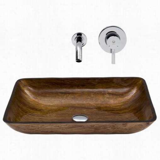 Vigo Vgt294 Rectangular Amber Sujset Glass  Vessel Sink And Lous Wall Mou Nt Fauucet Set In Chrome