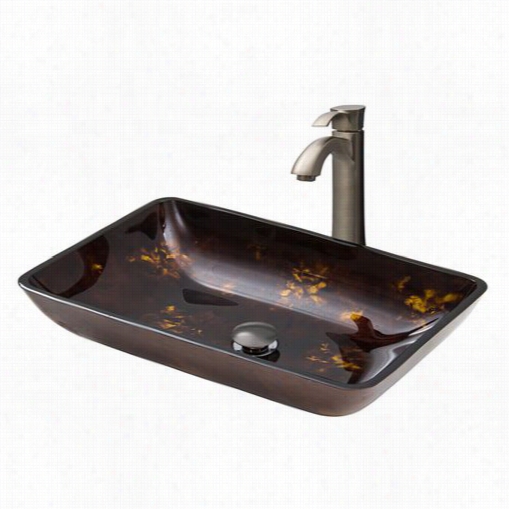 Vigo Vgt309 Rectangular Brown And Gold Fusion Glass Vessel Sink And Otis Faucet Set In Brushed Nickel