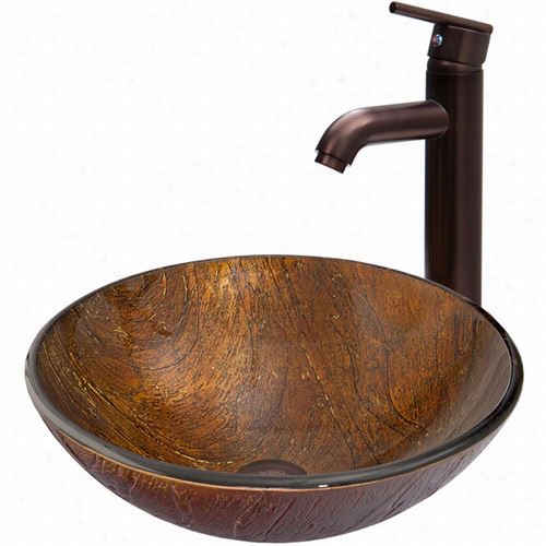 Vigo Vgt347kenyan Twilight Glass Vessel Sink And Seville Faucet Set In Oil Rubbed Bronze