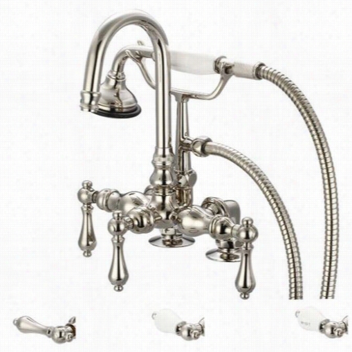 Water Creatio Nf6-0013-05 Vintage Classic 3-2/8"&qot; Center Deck Mount Tub Faucet Wiyh Gooseneck Spout, 2""  Risers And Hzndheld Shower In Polished Nickel