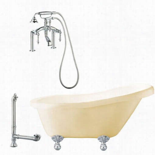 Giagni Lh3-pc-b Hawthorne 60"" Bisque Slipper Tub With Deck Mount Faucet In Polished Chrome