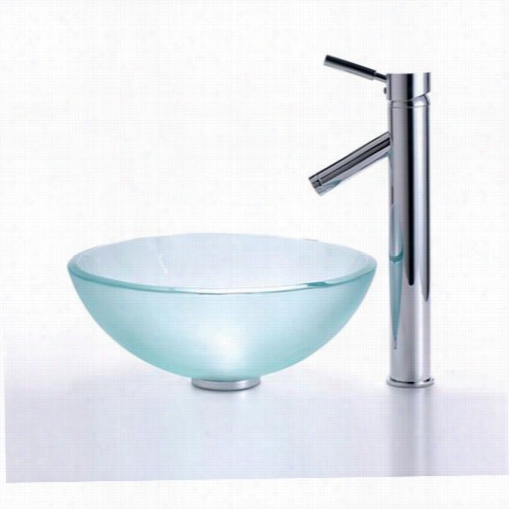 Kraus C-gv-101fr-14-12mm-1002ch 14"" Frosted Glass Vessel Sink And Sheven Facuet In Chrome